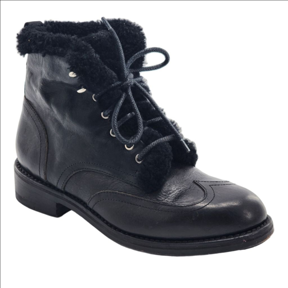 Rag & Bone Shearling-Lined Lace Up Leather Ankle Boots US‎ 7.5 / EU 37.5